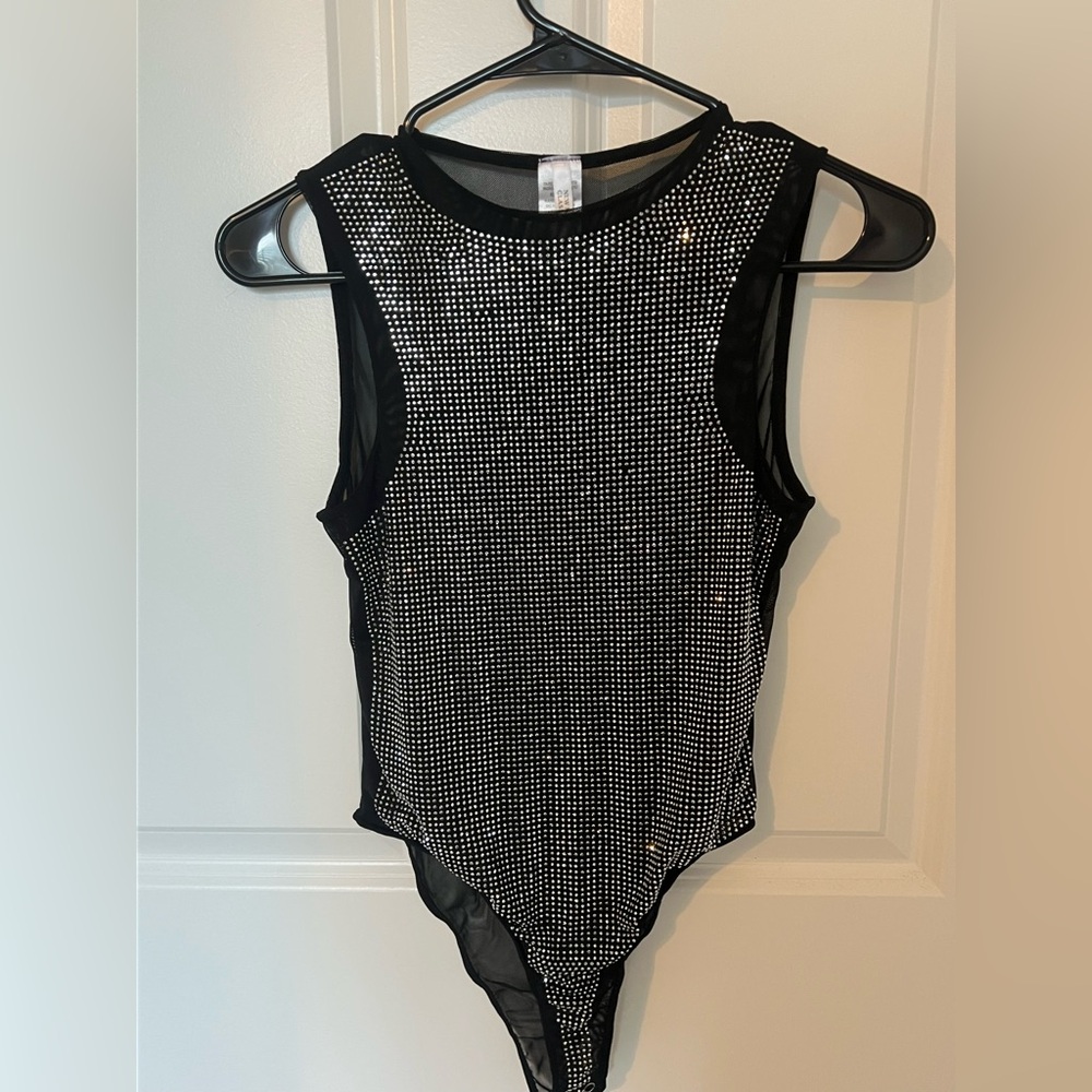 Black and Silver Sleeveless Bodysuit